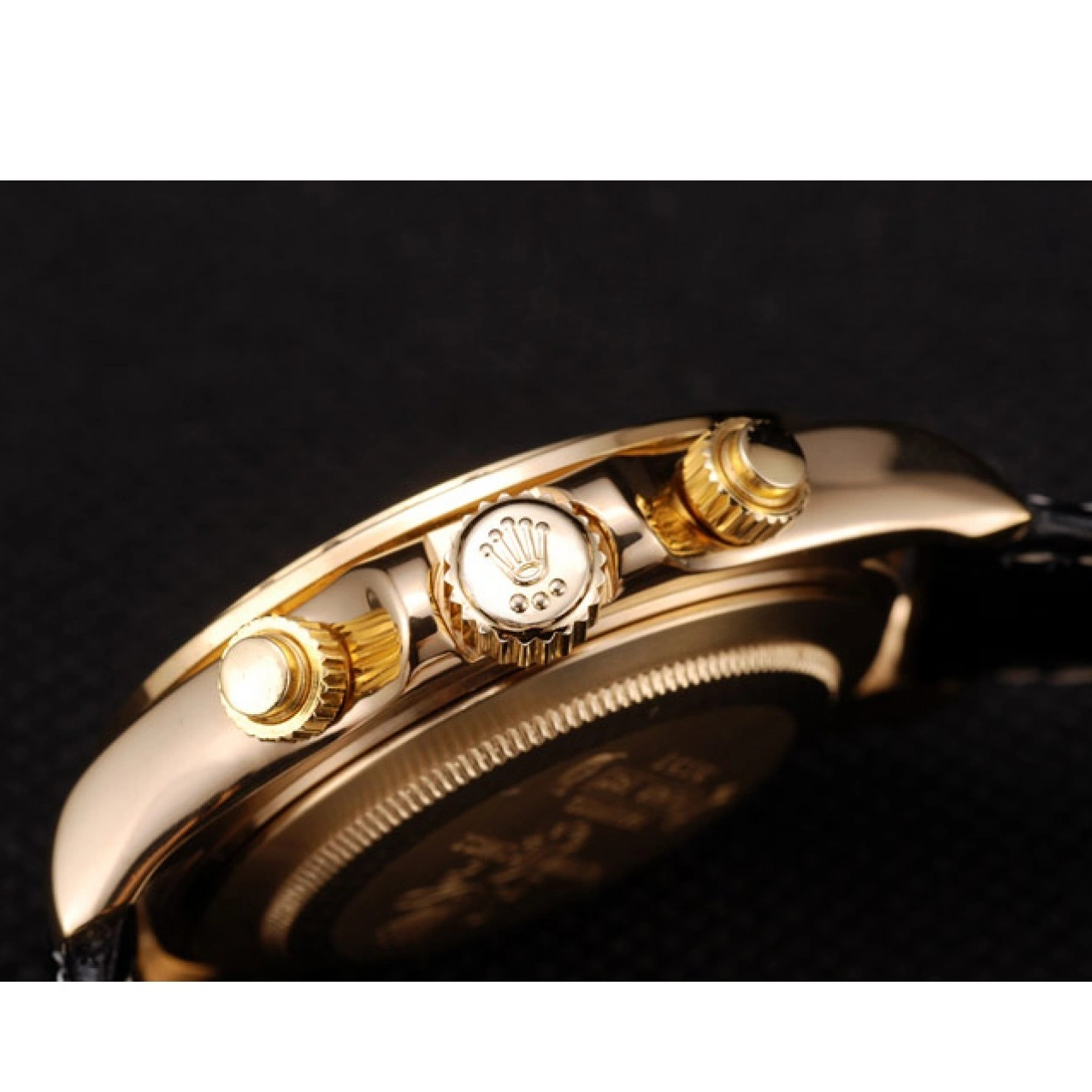 AAA replica watch Rolex Crystal Case Bezel Dial Gold Daytona Black Studded 0716